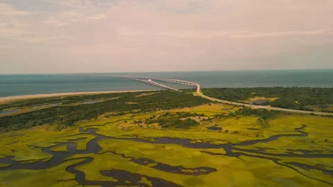 Aerial View of CBBT Chesapeake Bay Bridge-Tunnel Stock Footage 344050822