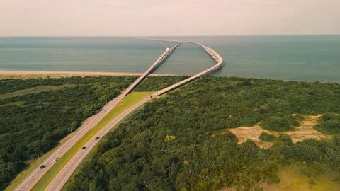 Aerial View of CBBT Chesapeake Bay Bridge-Tunnel Stock Footage 344050878