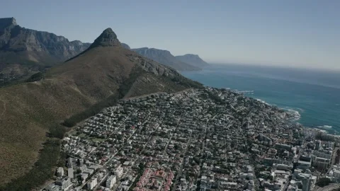 Aerial view of CBD of Cape Town, Western Cape, South Africa, with City bowl, Video stock 149228899