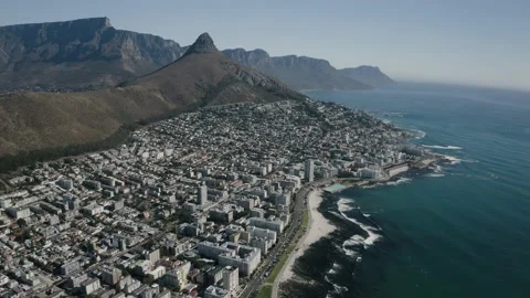 Aerial view of CBD of Cape Town, Western Cape, South Africa, with City bowl, Video stock 149231237