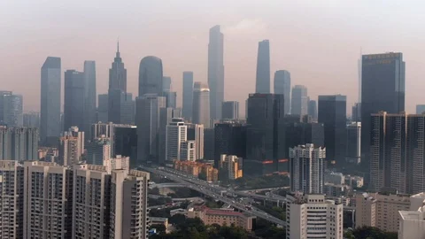 Aerial view of CBD of modern Chinese City (Guangzhou) Video stock 127372829
