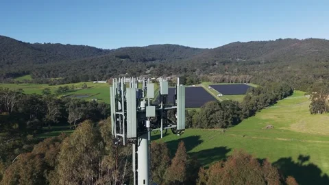 Aerial View of Cell Tower and Solar Farm in The Basin, Melbourne Countryside 스톡 동영상 341878128