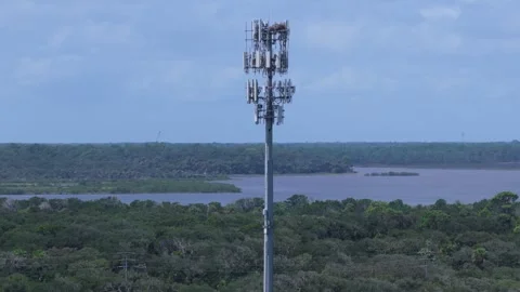 Aerial view of cell tower in Summer Haven, United States. Stock Footage 346646655