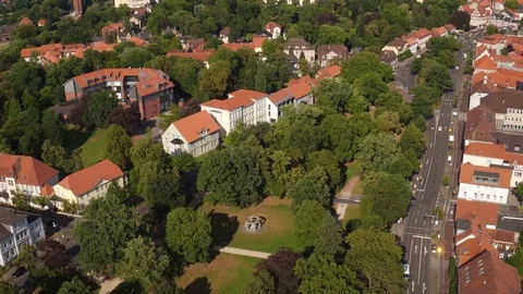 Aerial view of Celle traffic in between green cityscape Stock Footage 87217670