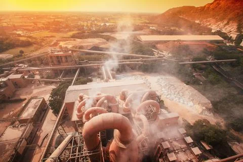 Aerial view of cement limestone mining. Stock Photos