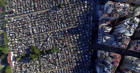 Aerial view of the Cemetry de la Recoleta. Buenos Aires. Argentina. Shot in 4K. Stock Footage 77816765