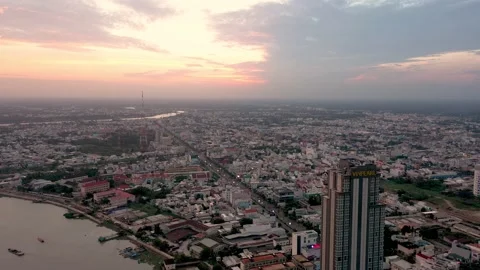 Aerial view  the center of Can Tho city, the largest city in the Mekong Delta Stock Footage 167484853