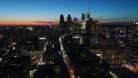 Aerial View Center City Philadelphia Just After Sunset Stock Footage