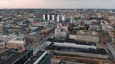 Aerial view from the center of Stockholm City. Drone footage forward Stock Footage