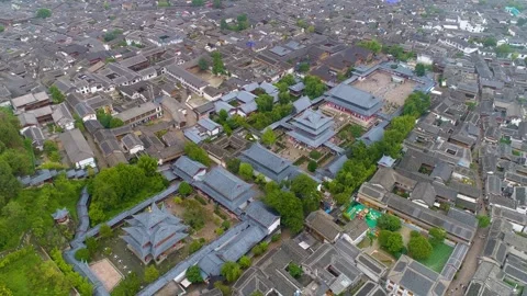 Aerial View of Central Courtyard Zone of Lijiang Ancient City China Stock-Footage 336879197