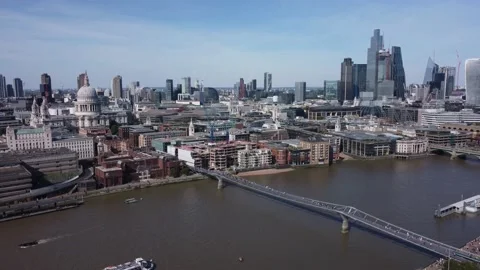 Aerial view of central London, Millenium Bridge Stock Footage 203458086