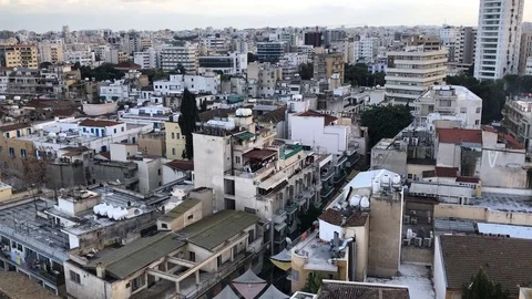Aerial view of central Nicosia, Cyprus Stock Footage
