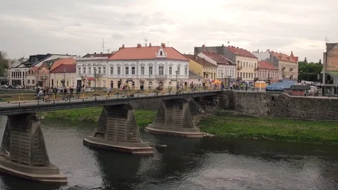 Aerial view the central old part of the city of Uzhgorod Video stock 90982945