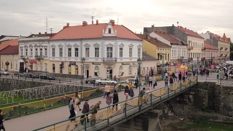 Aerial view the central old part of the city of Uzhgorod Stock Footage 90983413