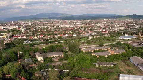 Aerial view the central old part of the city of Uzhgorod Stock Footage 90983604