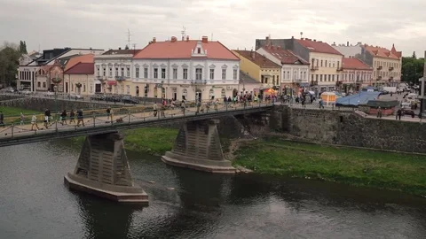 Aerial view the central old part of the city of Uzhgorod 動画素材 91024028