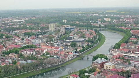 Aerial view the central old part of the city of Uzhgorod Video stock 91025590