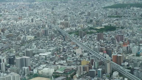 Aerial View of Central Osaka – Elevated Highway and Dense Urban Landscape Stockbeeldmateriaal 314533228