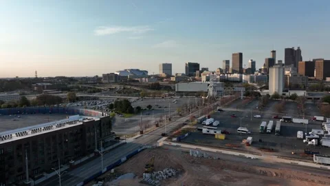 Aerial view of Central Parc Stadium Parking lot, Atlanta Olympic Cauldron Stock Footage 251534076