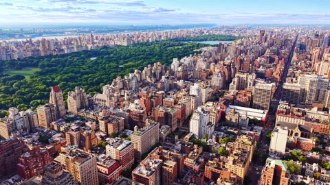 Aerial view of Central Park bordered by apartment buildings, New York Stock-Footage 339678050