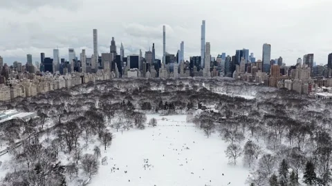 Aerial view of Central Park covered in snow, Manhattan, NYC 스톡 동영상 332393810