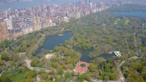 Aerial view of Central Park, New York, USA, Skyscrapers on background. Luxury Stock Footage 90767731