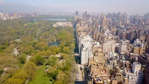 Aerial view of Central Park, New York, USA, Skyscrapers on background. Luxury Stock Footage 90772107