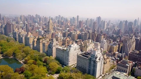 Aerial view of Central Park, New York, USA, Skyscrapers on background. Luxury Stock Footage 90773187