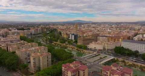 Aerial view of to the central part of the city of Murcia, Spain. The historical Stock Footage 262336734