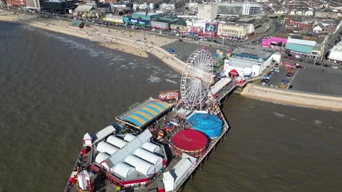 Aerial view of The Central Pier in Blackpool town in England, United Kingdom Stock Footage 254188375