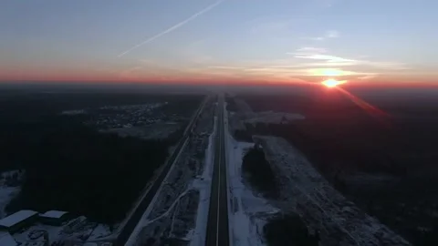 Aerial view of the Central Ring Road (CKAD) at sunriset Stock Footage 144609549