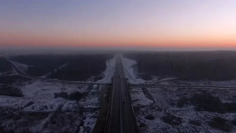 Aerial view of the Central Ring Road (CKAD) at sunrise. Video stock 144982350