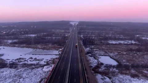 Aerial view of the Central Ring Road (CKAD) at sunriset Video stock 144982370