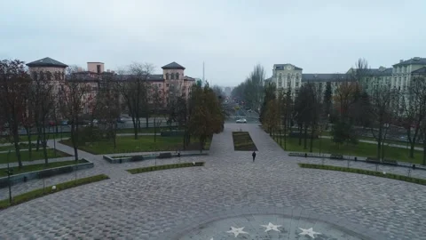 Aerial View of the central square and central street of Mariupol Ukraine Stock Footage 280389227