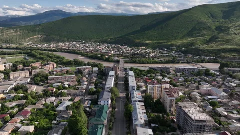 Aerial view of the central square in city Gori. Stalin's Homeland 스톡 동영상 244106349