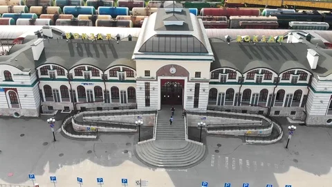 Aerial View of the Central train station in Cheboksary, Chuvashia republic 動画素材 98703305