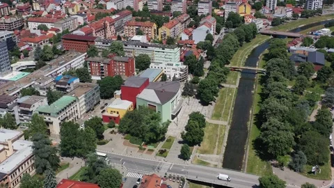 Aerial View of Central Valjevo with Kolubara River, Serbia Stock Footage 345021988
