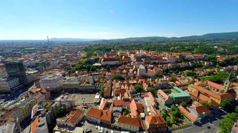 Aerial view of central Zagreb, with mount Medvednica in background. Stock Footage 50912957