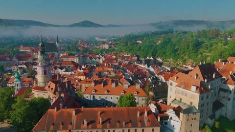 Aerial View of Český Krumlov Old Town and Castle, Czech Republic Stock Footage 318345752