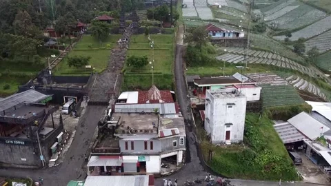 Aerial view of Cetho Temple Area at village with terraced fields and houses Stock Footage 279529135