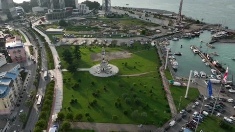 Aerial view of Chacha tower with big clock and cityscape of Batumi city 스톡 동영상 199460536