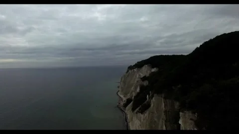 Aerial view of the chalk cliffs in Denmark, drone shot Stock Footage 337897488