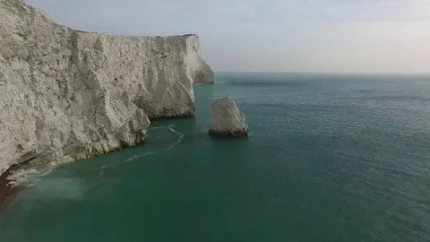 Aerial view of chalk cliffs at Seaford Head, East Sussex Stock Footage 69103519