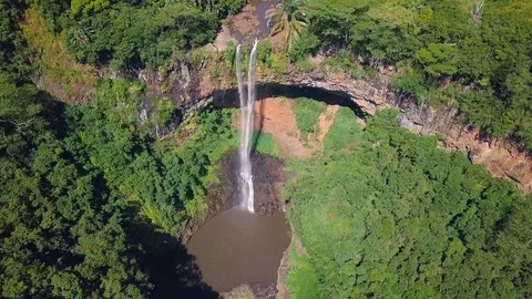 Aerial view of Chamarel waterfall in Mauritius. 動画素材 102400681