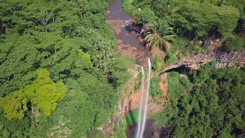 Aerial view of Chamarel waterfall in Mauritius. Stock Footage 102400841