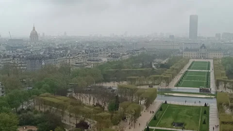 Aerial view of The Champ de Mars Park  in Paris, France Stock Footage 342443863