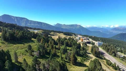 Aerial View of Chamrousse Ski Resort in Summe  Stock Footage 320337974