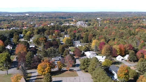 Aerial View of Changing Leaves in a Small Town Stock Footage 97246514