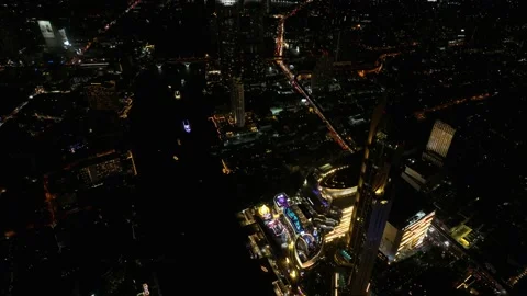 Aerial View Of Chao Phraya River Bangkok City Thailand At Night. Stock Footage 223725407