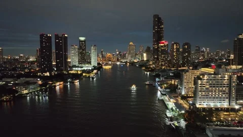 Aerial view of Chao Phraya River in Bangkok city, Thailand Stock Footage 247426154